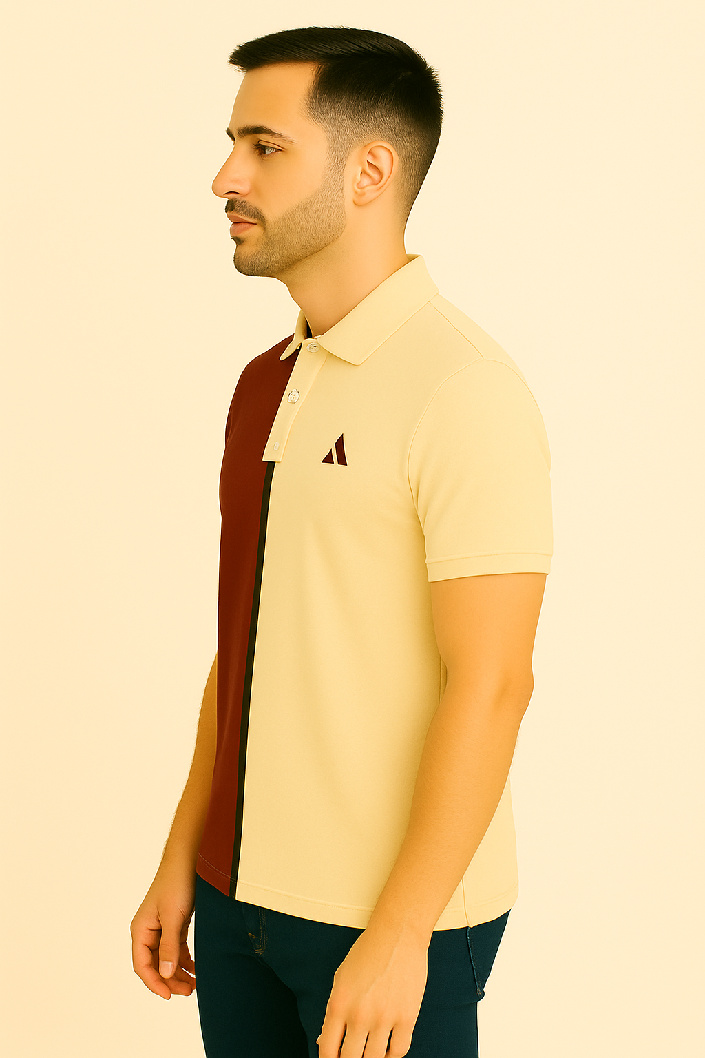 Half Maroon with Yellow stripe Polo T-Shirt