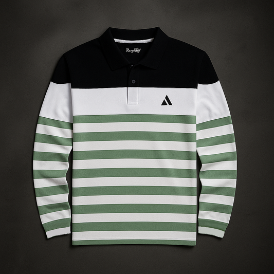 Men Full Sleeve T Shirt Black white with Parakeet Green