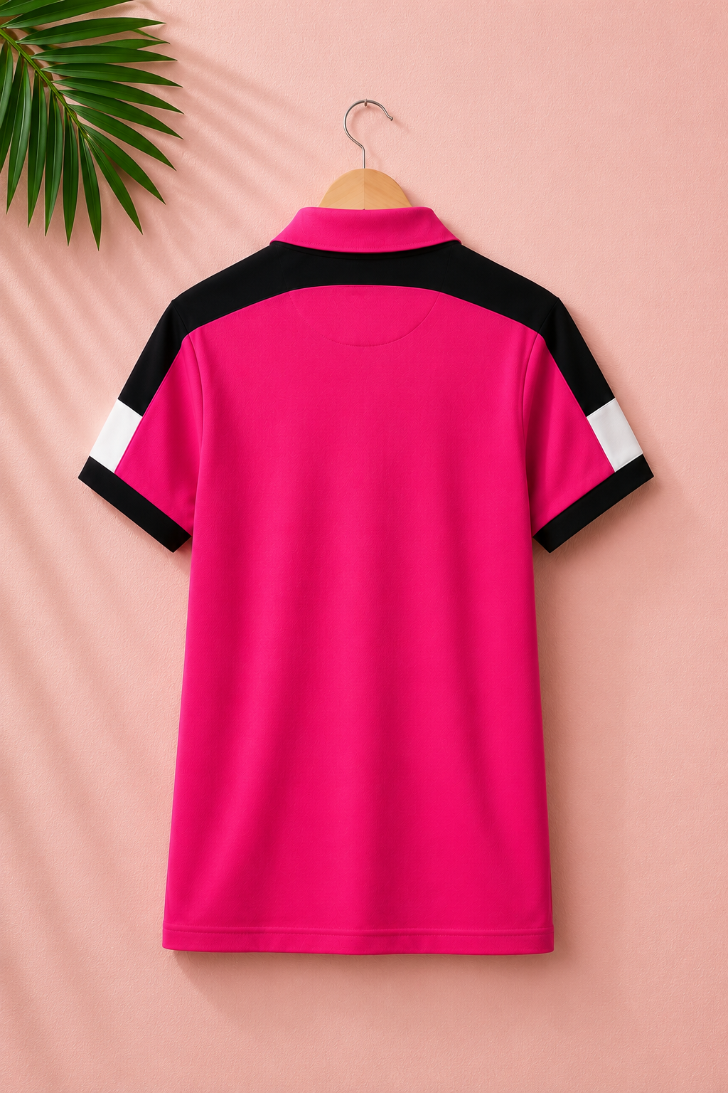 BongoSaj Men’s Premium Polo T-Shirt – Hot Pink Edition Shoulder cut