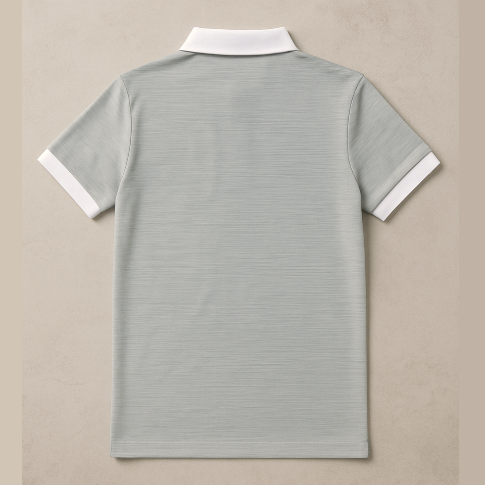 Classic Grey Polo T-Shirt | White Collar & Cuffs