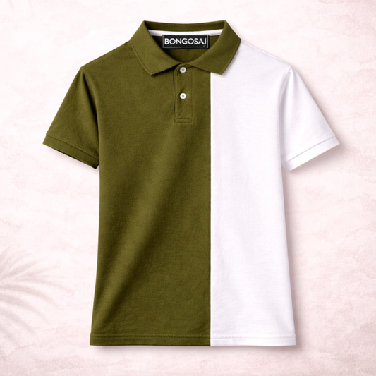 Premium Dual Tone Cotton Polo T-Shirt for Men | Olive Green & White