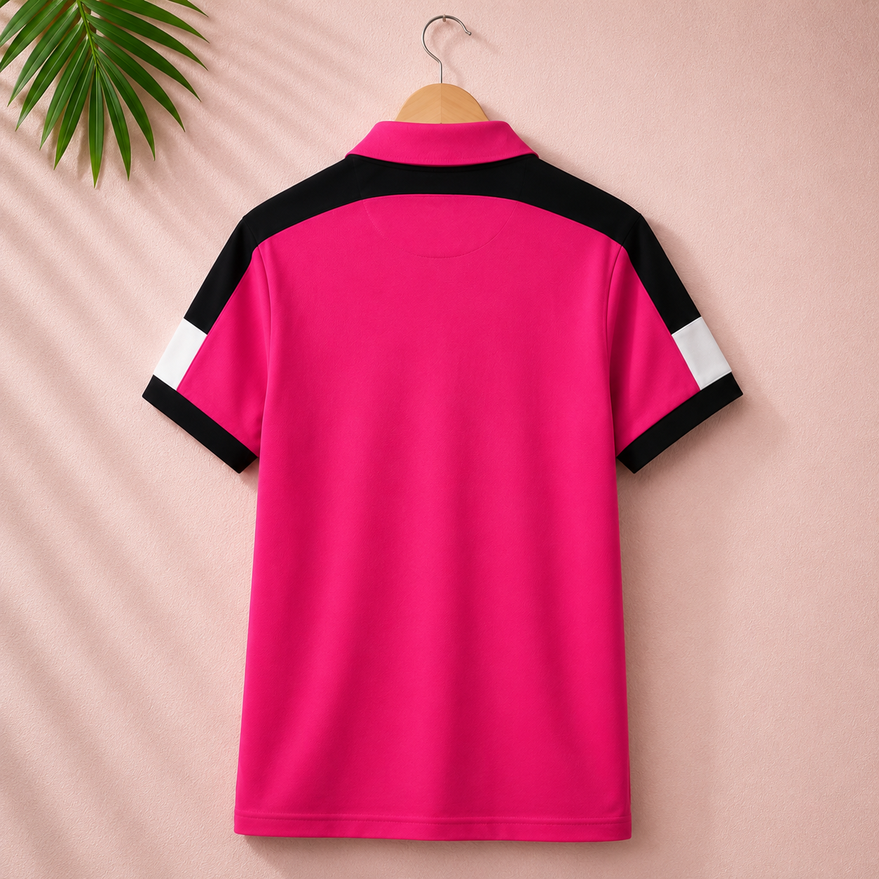 BongoSaj Men’s Premium Polo T-Shirt – Hot Pink Edition Shoulder cut