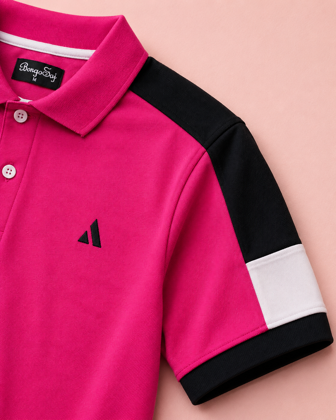 BongoSaj Men’s Premium Polo T-Shirt – Hot Pink Edition Shoulder cut