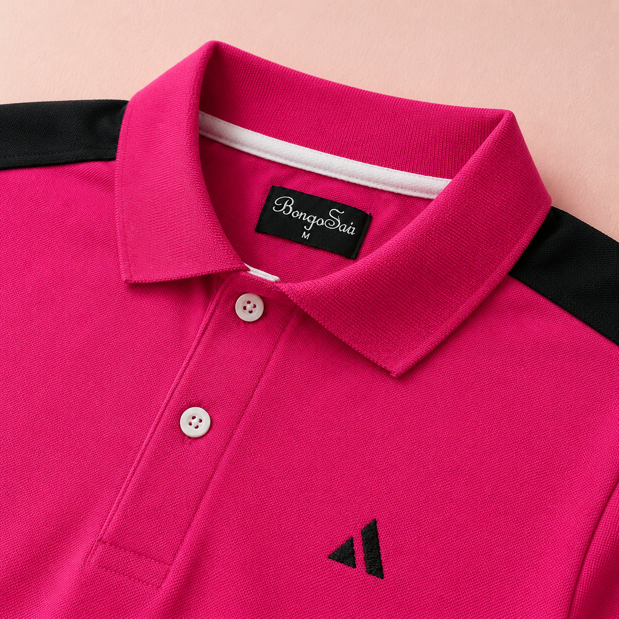 BongoSaj Men’s Premium Polo T-Shirt – Hot Pink Edition Shoulder cut