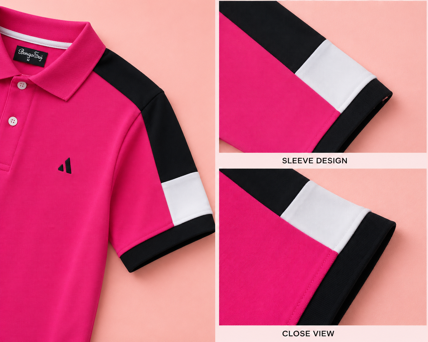 BongoSaj Men’s Premium Polo T-Shirt – Hot Pink Edition Shoulder cut