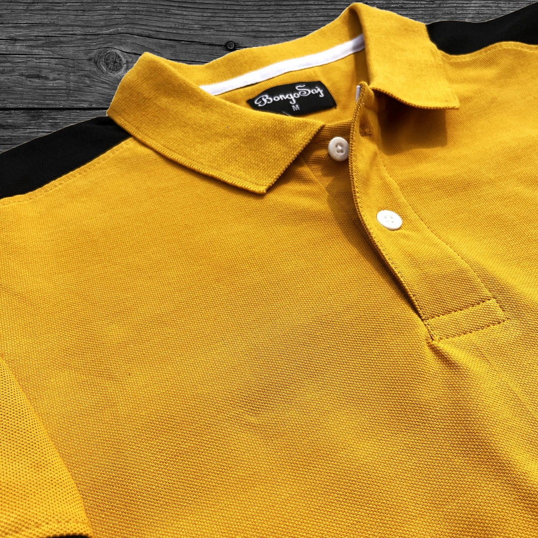 Men stylish T Shirt Mustard Yellow With Black Shoulder cut