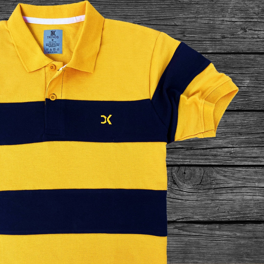 Men stylish T Shirt Yellow with Navy Blue new