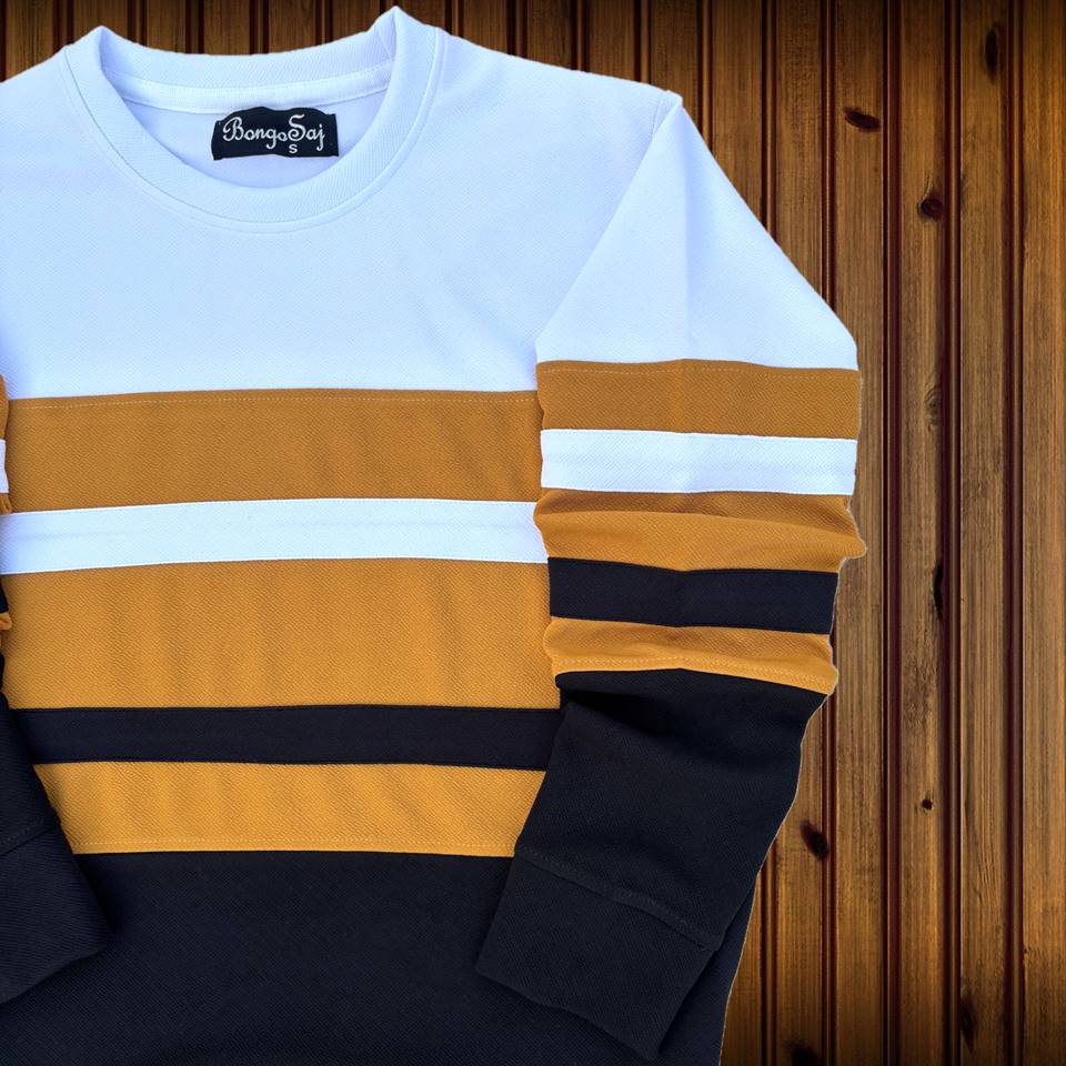 Full sleeve T-Shirt White Yellow & Black 2-Stripes