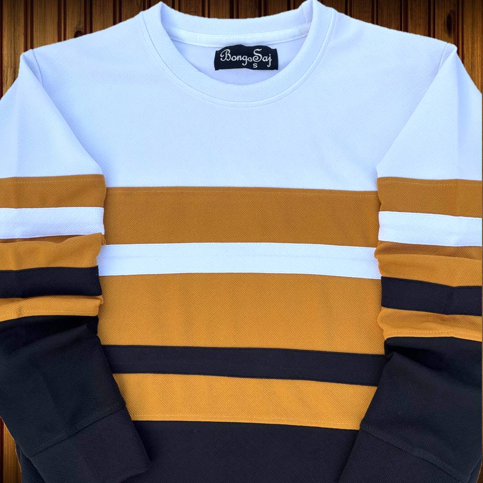 Full sleeve T-Shirt White Yellow & Black 2-Stripes