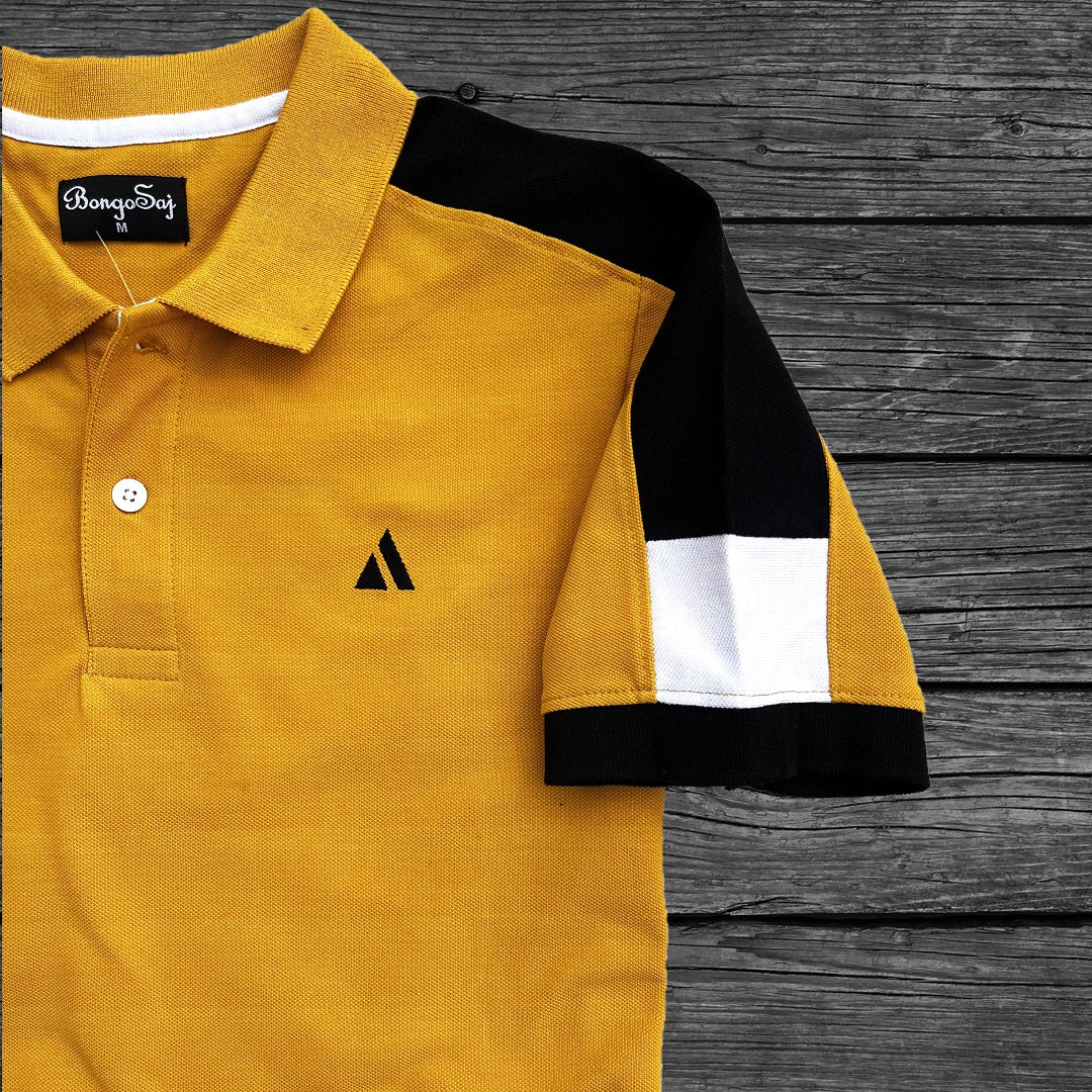 Men stylish T Shirt Mustard Yellow With Black Shoulder cut