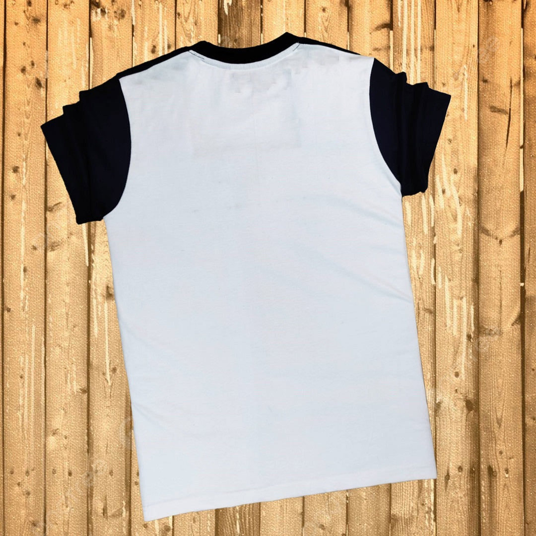 Round Neck T Shirt New Navy Blue White with Peach stripe(One Piece)