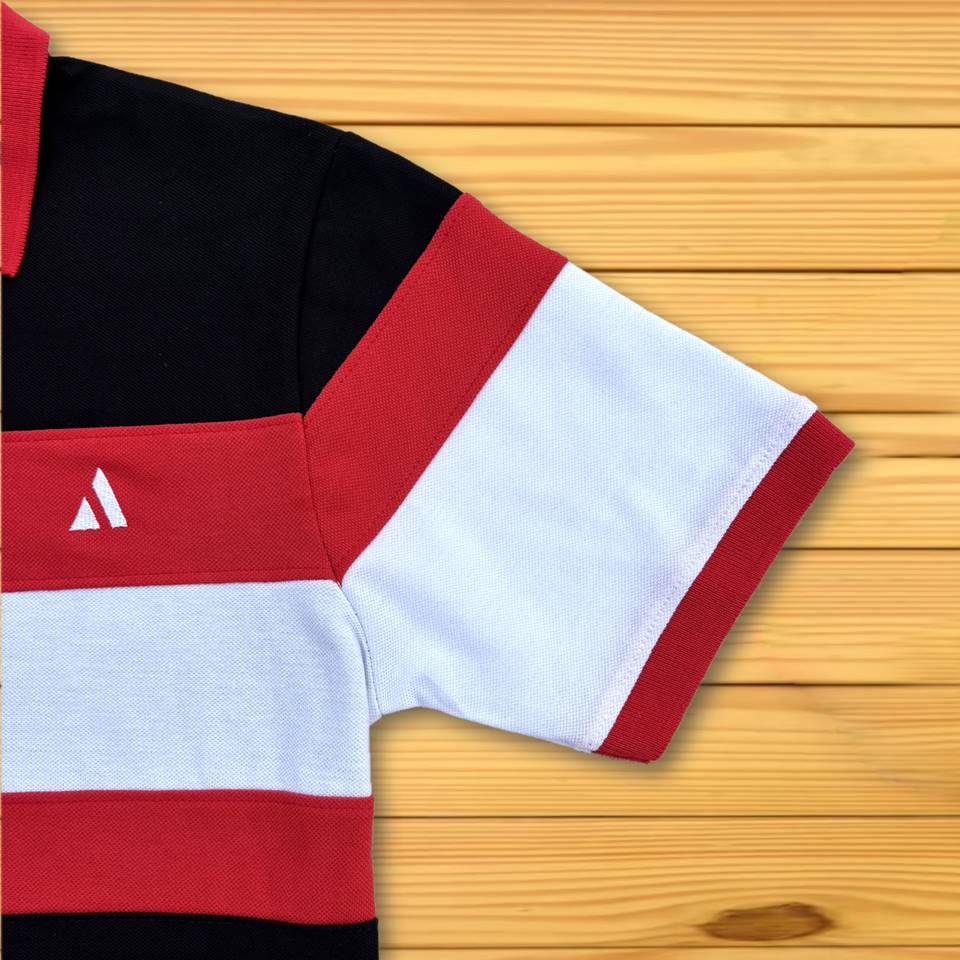 Stylish Men T-Shirt Red Collar, Black with White 3 Stripe