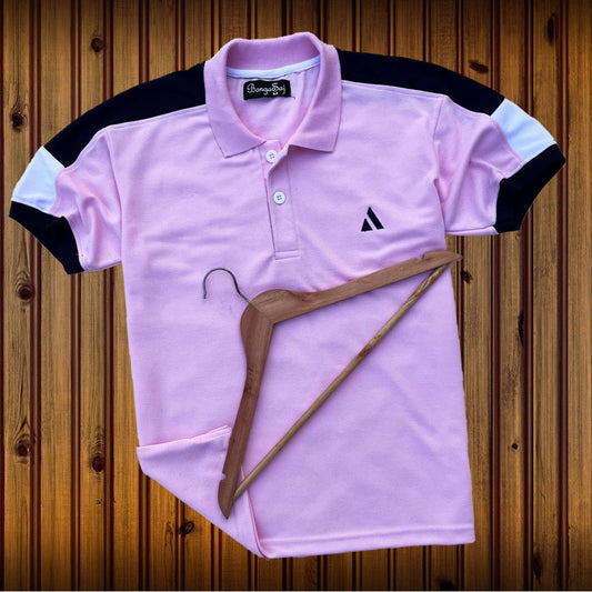 Men stylish T Shirt Rose Pink With Navy Shoulder cut