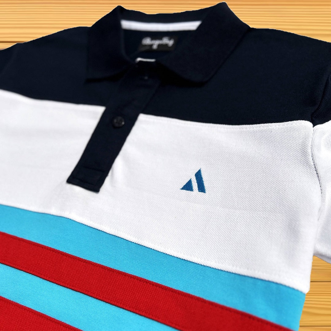 Men stylish T Shirt Navy blue, White, Turquoise Blue with Red stripe