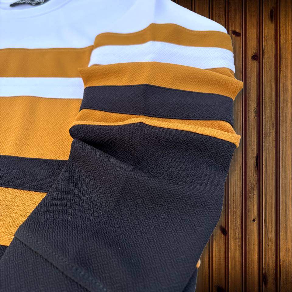 Full sleeve T-Shirt White Yellow & Black 2-Stripes