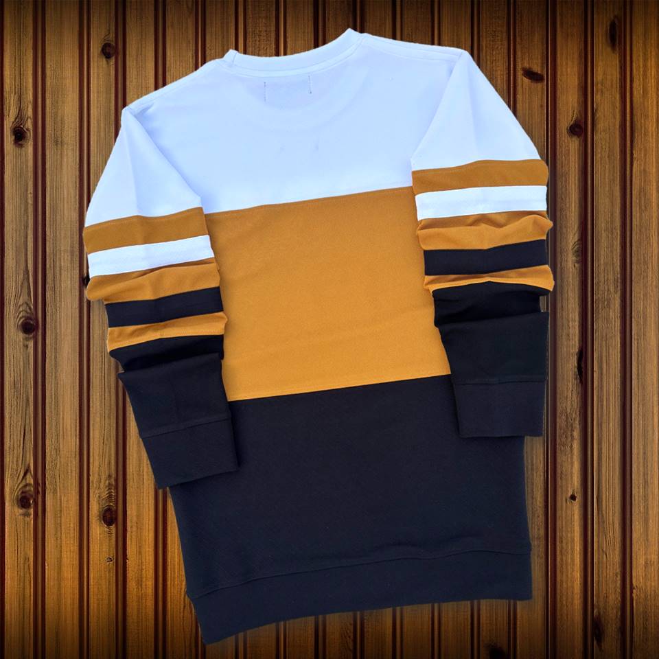 Full sleeve T-Shirt White Yellow & Black 2-Stripes