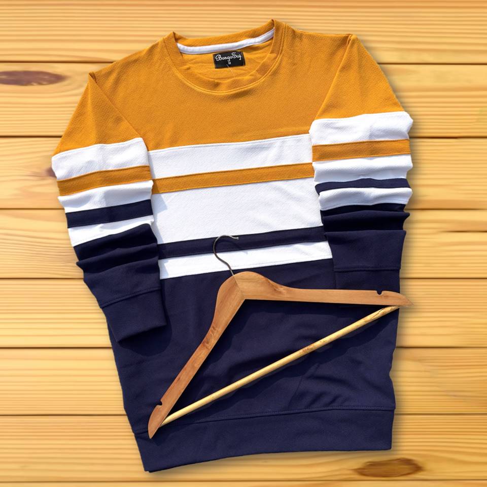 Full sleeve Lycra Yellow White and navy with two stripes