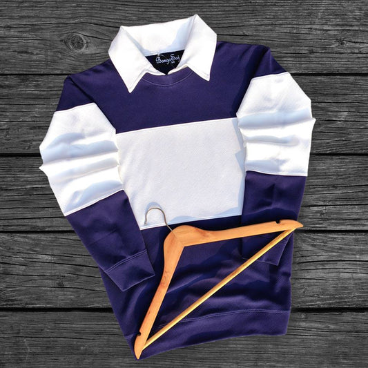 Full sleeve Collar Lycra T Shirt Navy Blue with White
