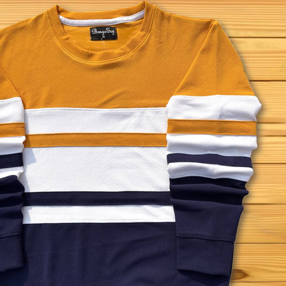 Full sleeve Lycra Yellow White and navy with two stripes