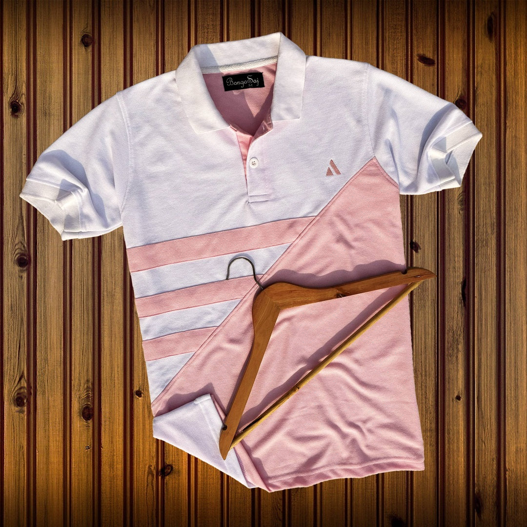 Stylish Men T Shirt White With Rose Pink Premium