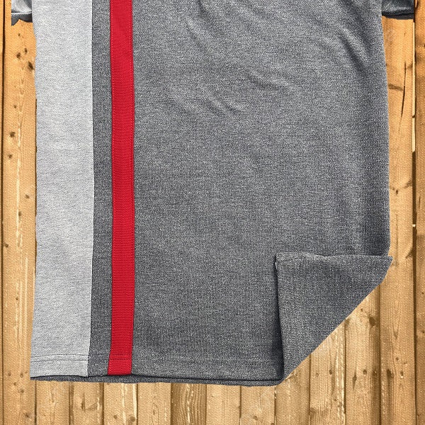 Mens Premium T-Shirt Charcoal Melange, Grey with Red vertical stripe