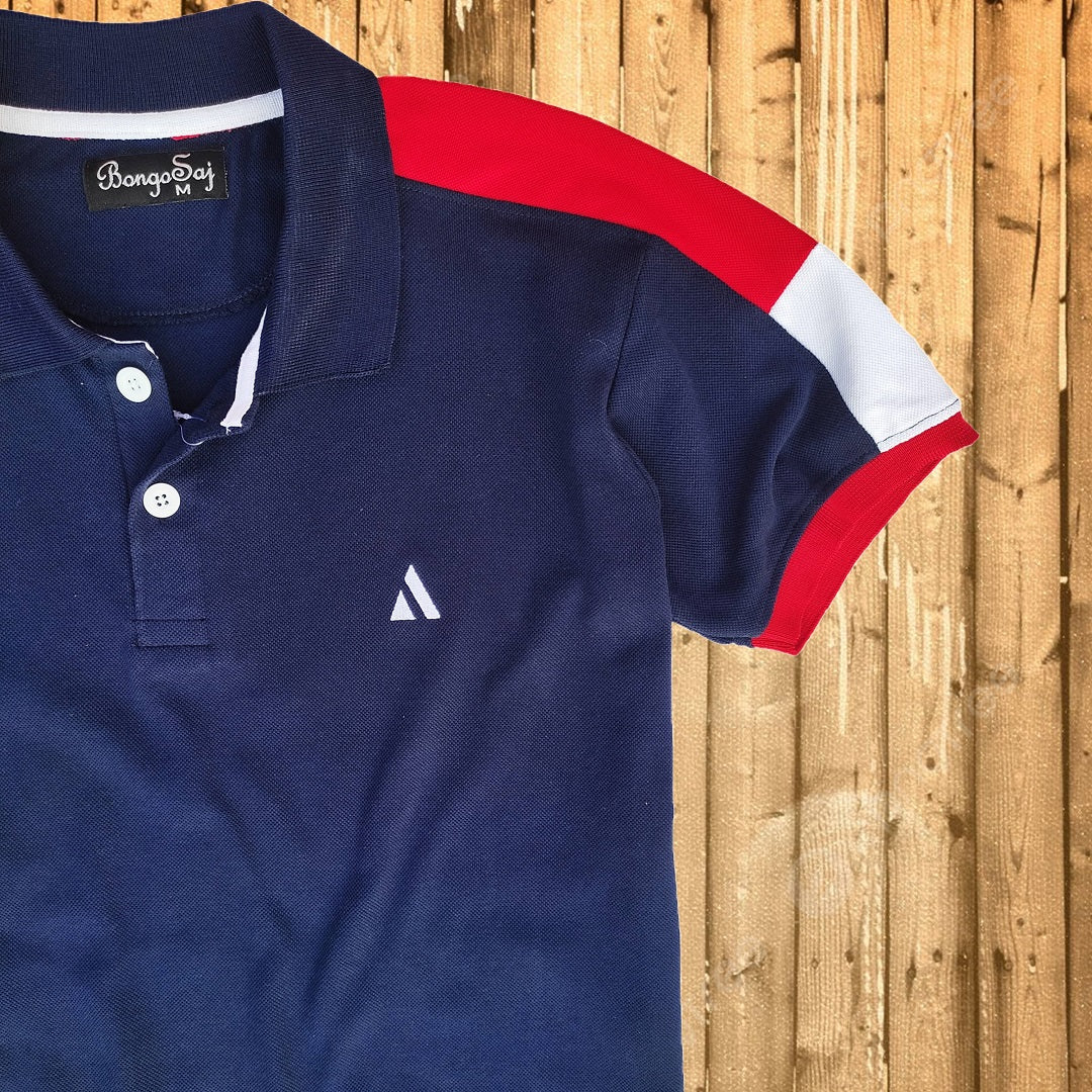 Men stylish T Shirt Navy Blue With Red Shoulder cut