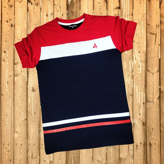 Round Neck T Shirt New Red Navy Blue with White stripe (One Piece)