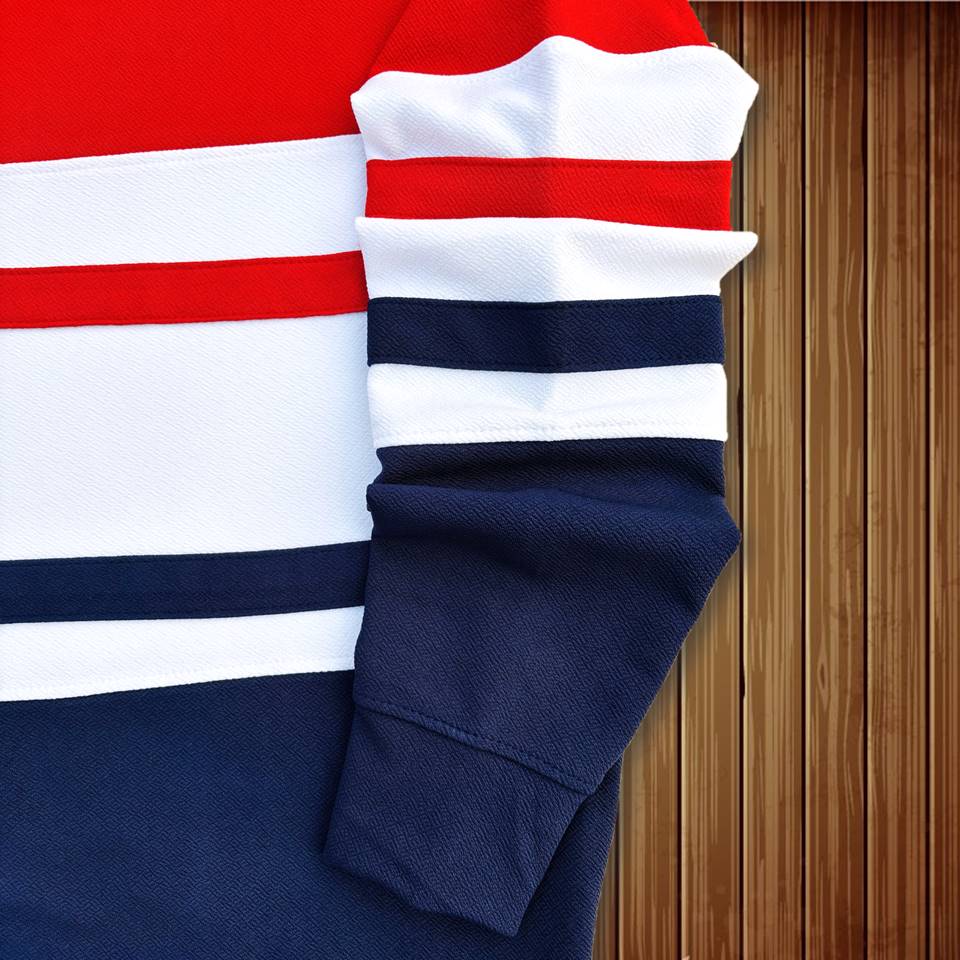 Full sleeve Lycra Red, White and Navy Blue with two stripes