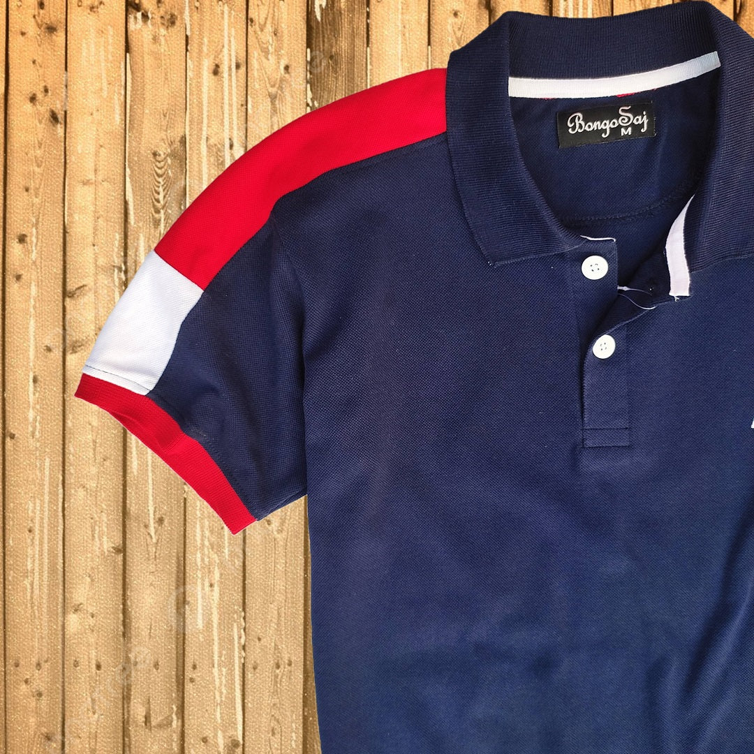 Men stylish T Shirt Navy Blue With Red Shoulder cut