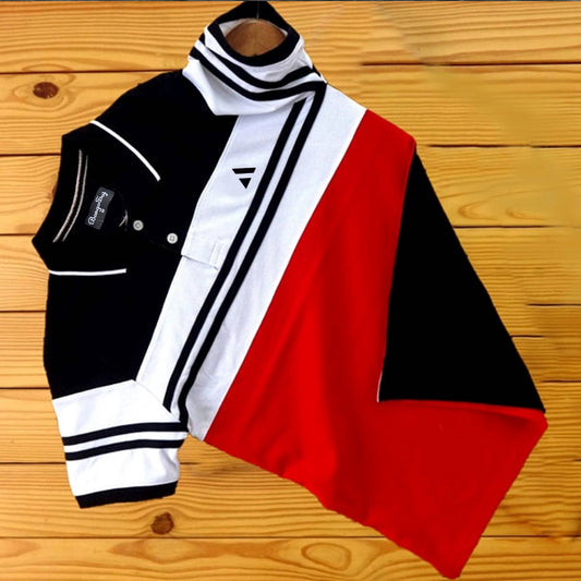 Men stylish T Shirt Black, White & Red With Black Stripe