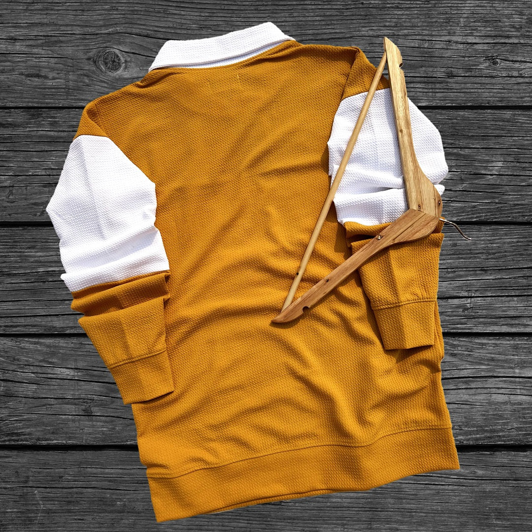 Men's Textured Lycra T Shirt Mustard Yellow with White