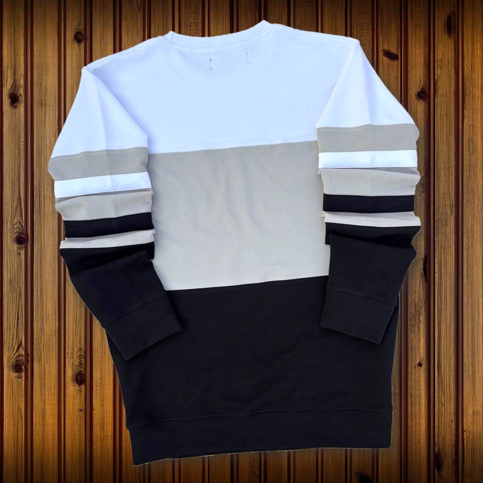 Full sleeve T-Shirt White Grey & Black 2-Stripes