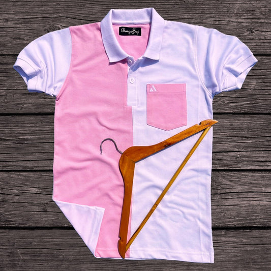 T-Shirt Rose Pink with White color, with Pocket - Hosiery cotton