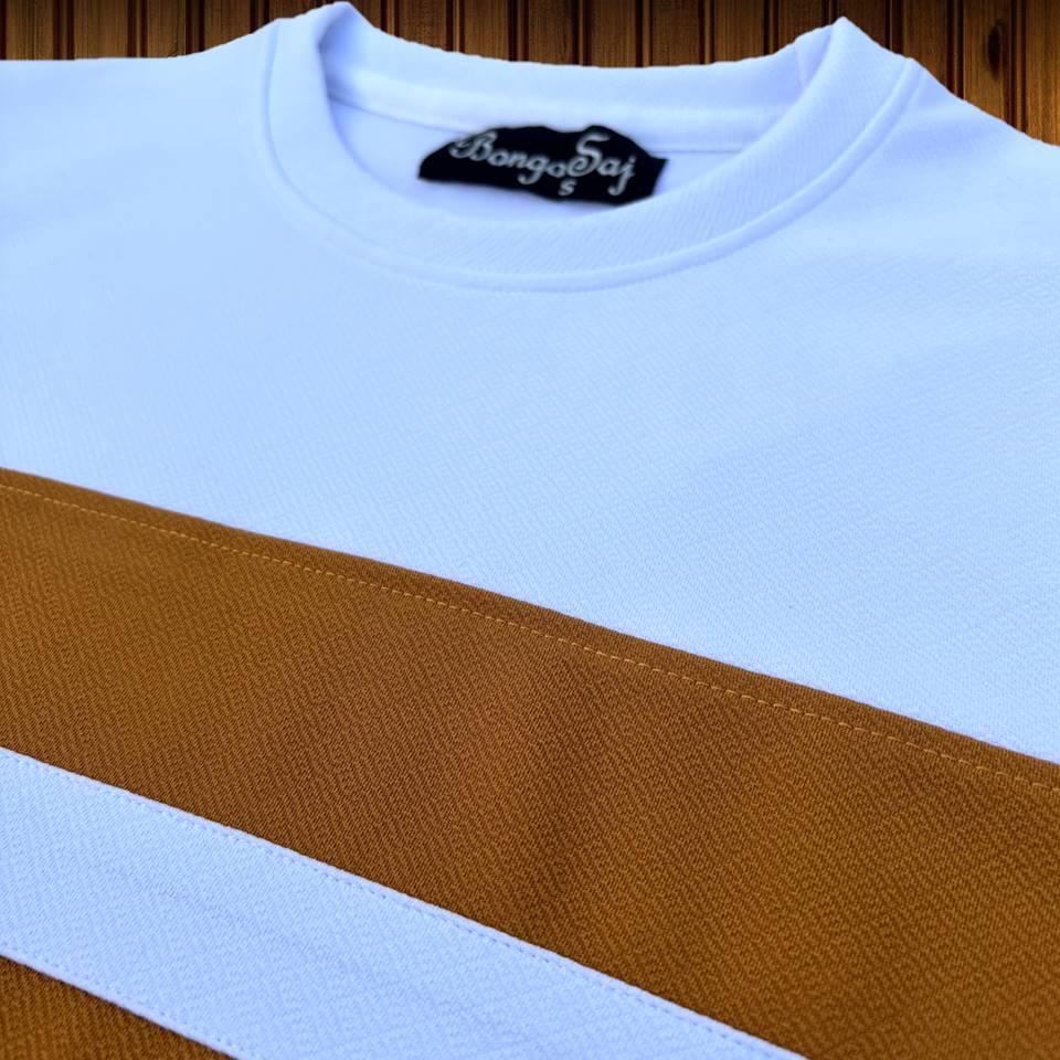 Full sleeve T-Shirt White Yellow & Black 2-Stripes