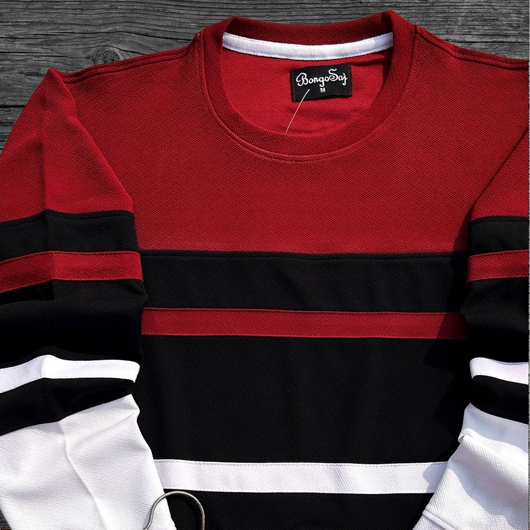 Full sleeve Lycra Maroon, Black and White with two stripes