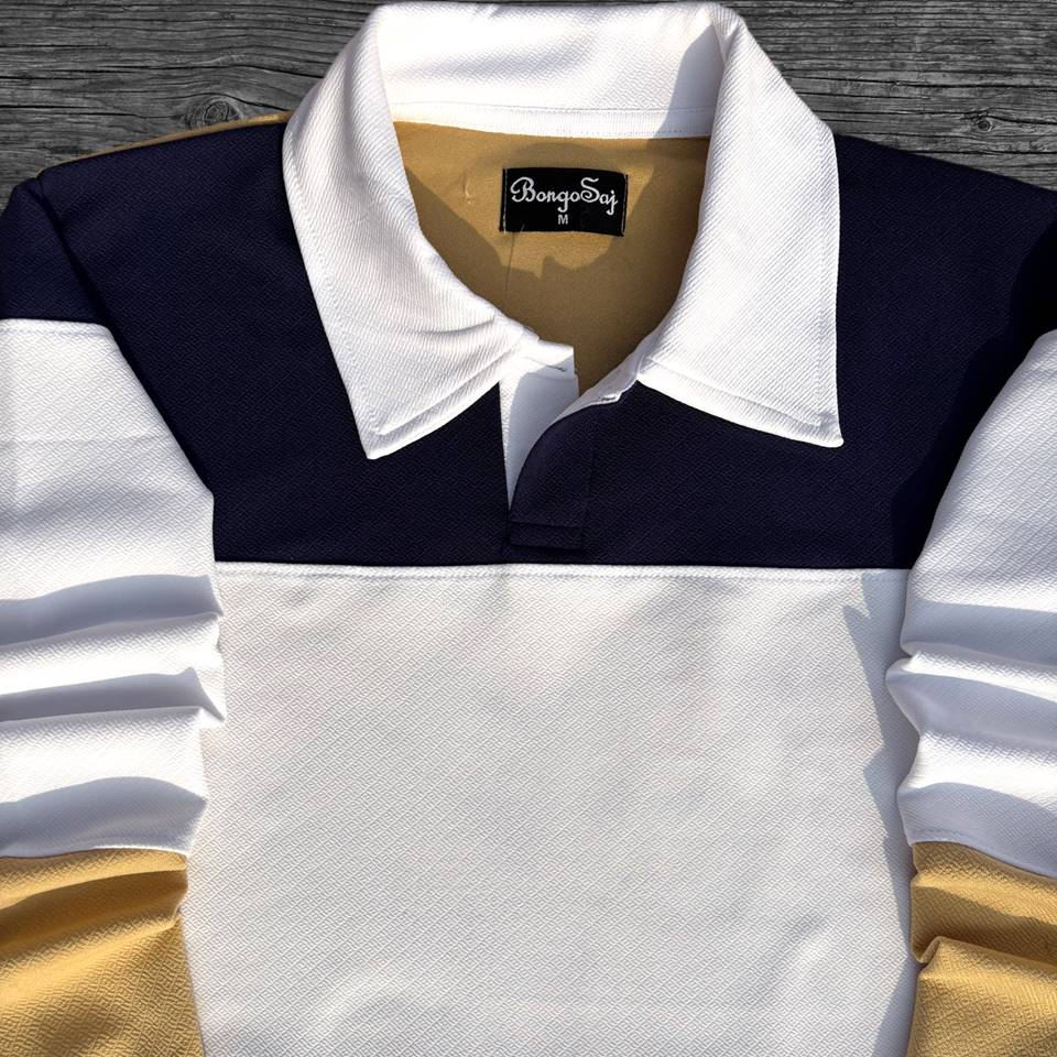 Full sleeve Collar Lycra Navy Blue, Heather Cinnamon and White Color