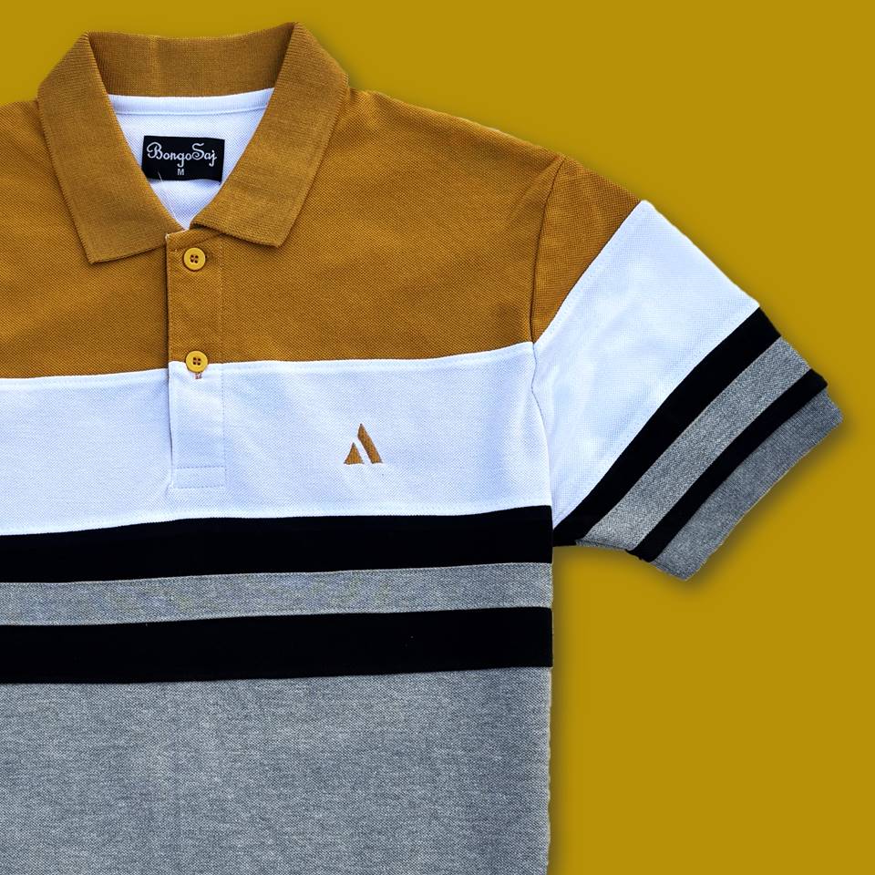 Mens Premium T-Shirt Yellow Golden, White with Black stripe