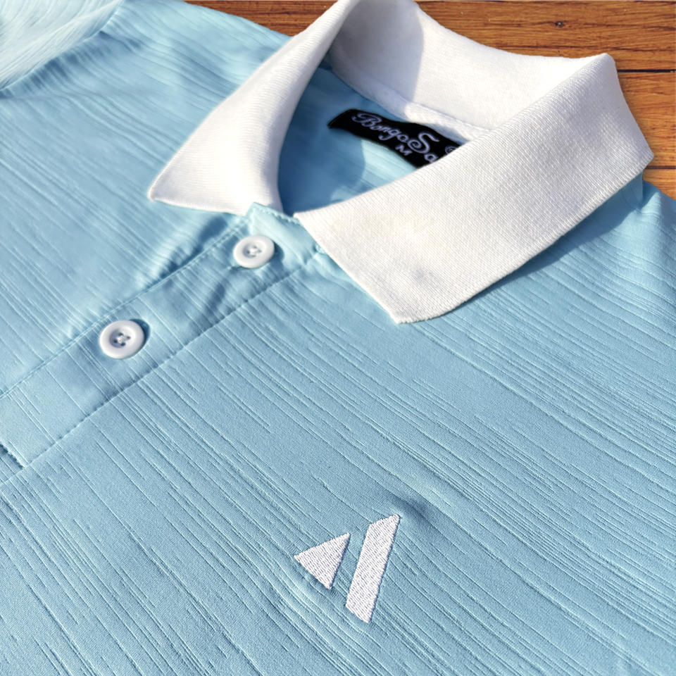 New Sky Blue Polo T-Shirt | White Collar & Cuffs