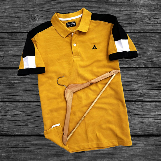 Men stylish T Shirt Mustard Yellow With Black Shoulder cut