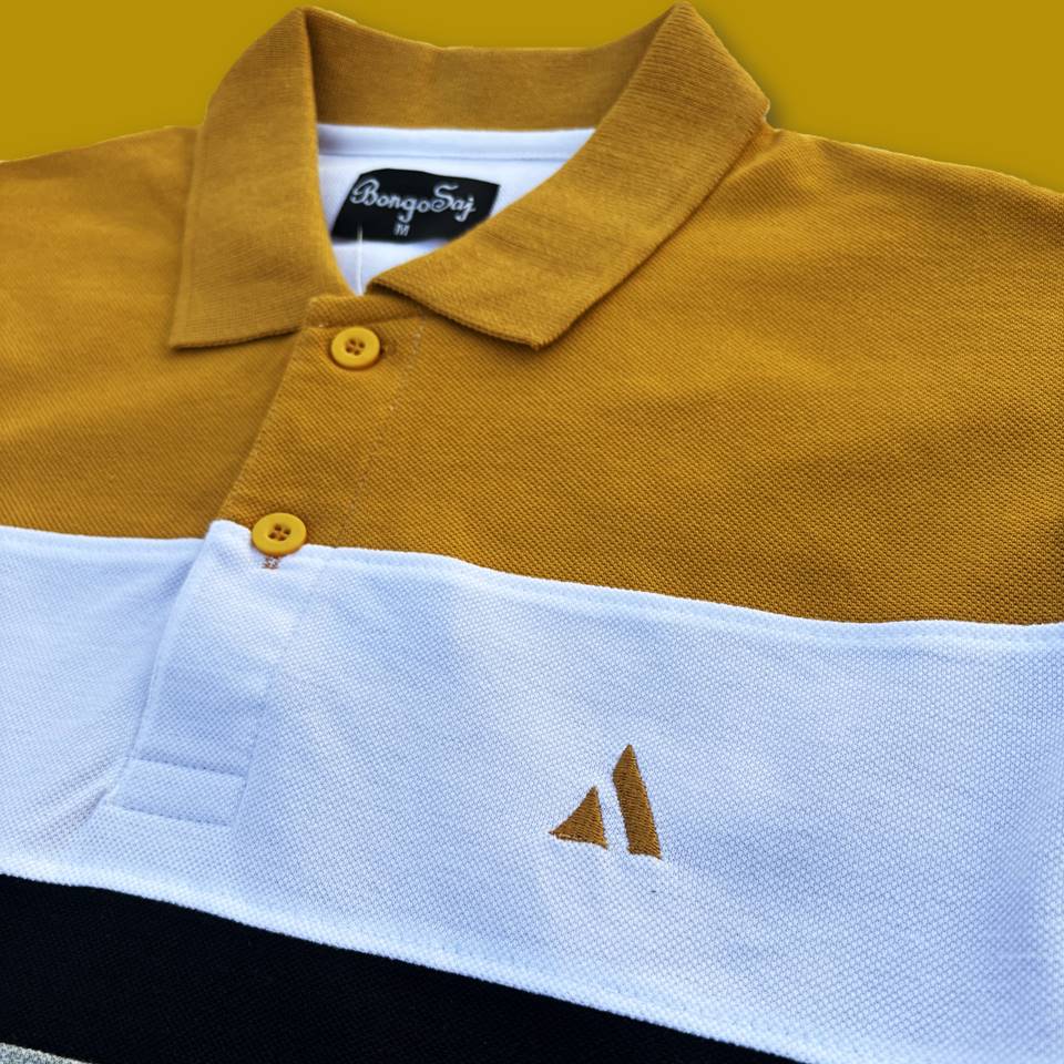 Mens Premium T-Shirt Yellow Golden, White with Black stripe