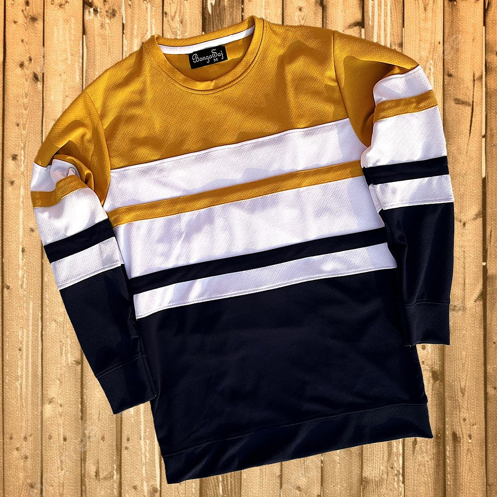 Full sleeve Lycra Yellow White and navy with two stripes