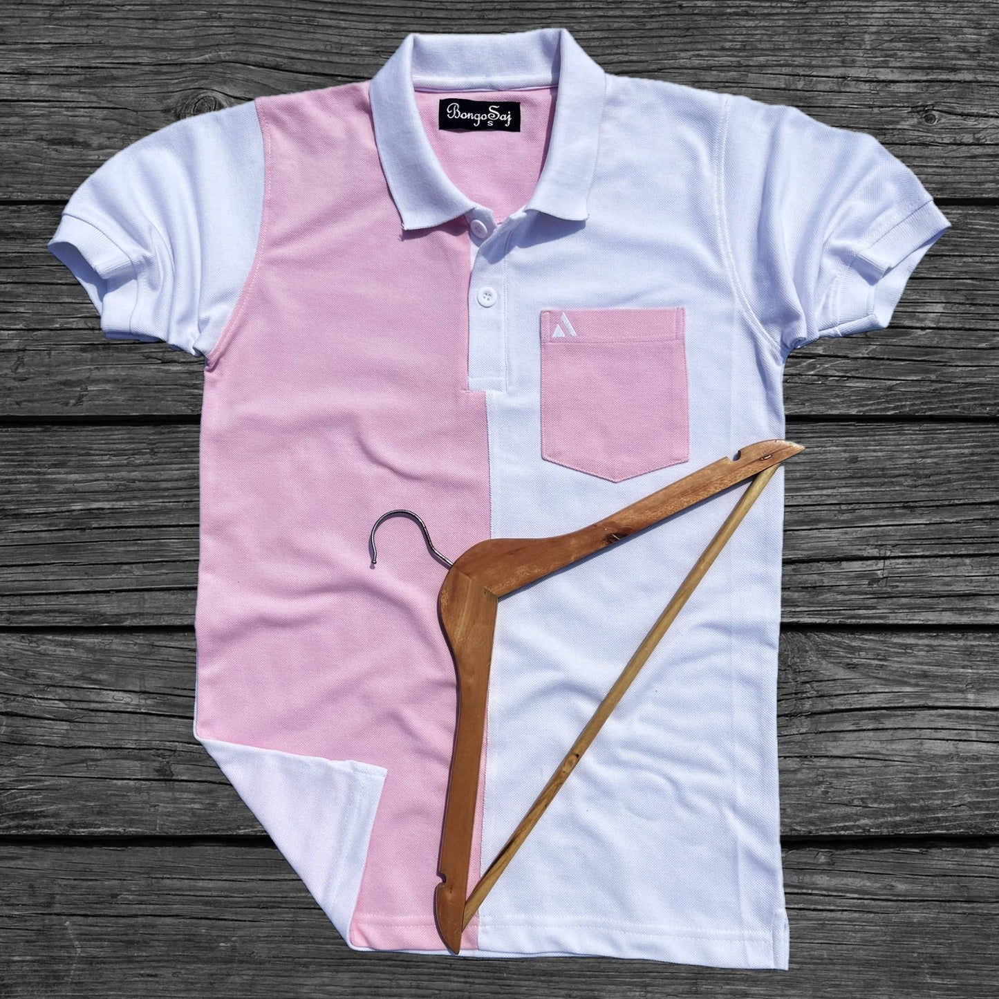 Men stylish T-Shirt Rose Pink with White color, with Pocket (Airtex)