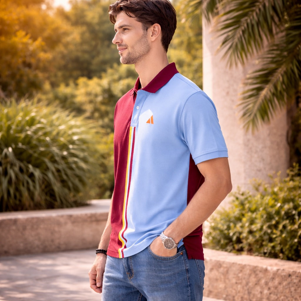 Premium Dual Tone Polo T-Shirt (Maroon & Sky Blue)