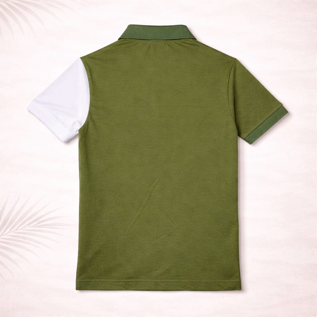 Premium Dual Tone Cotton Polo T-Shirt for Men | Olive Green & White