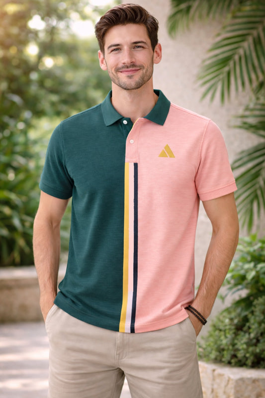 Premium Dual Tone Polo T-Shirt (Pech & Pine Green)