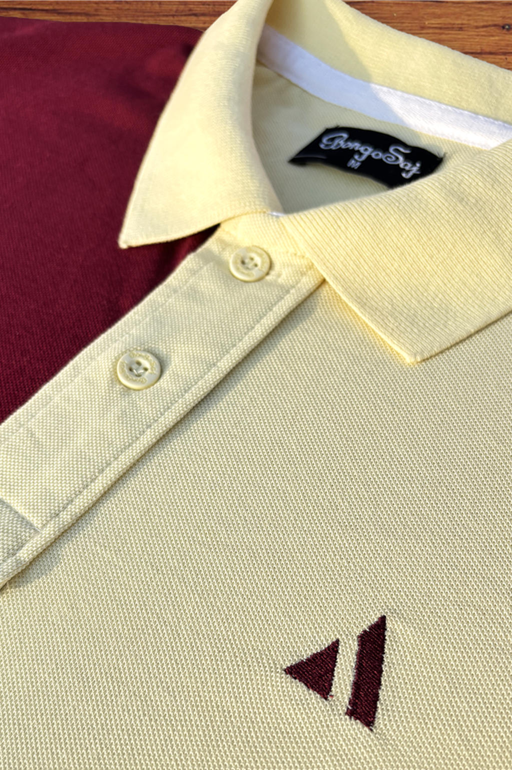 Half Maroon with Yellow stripe Polo T-Shirt