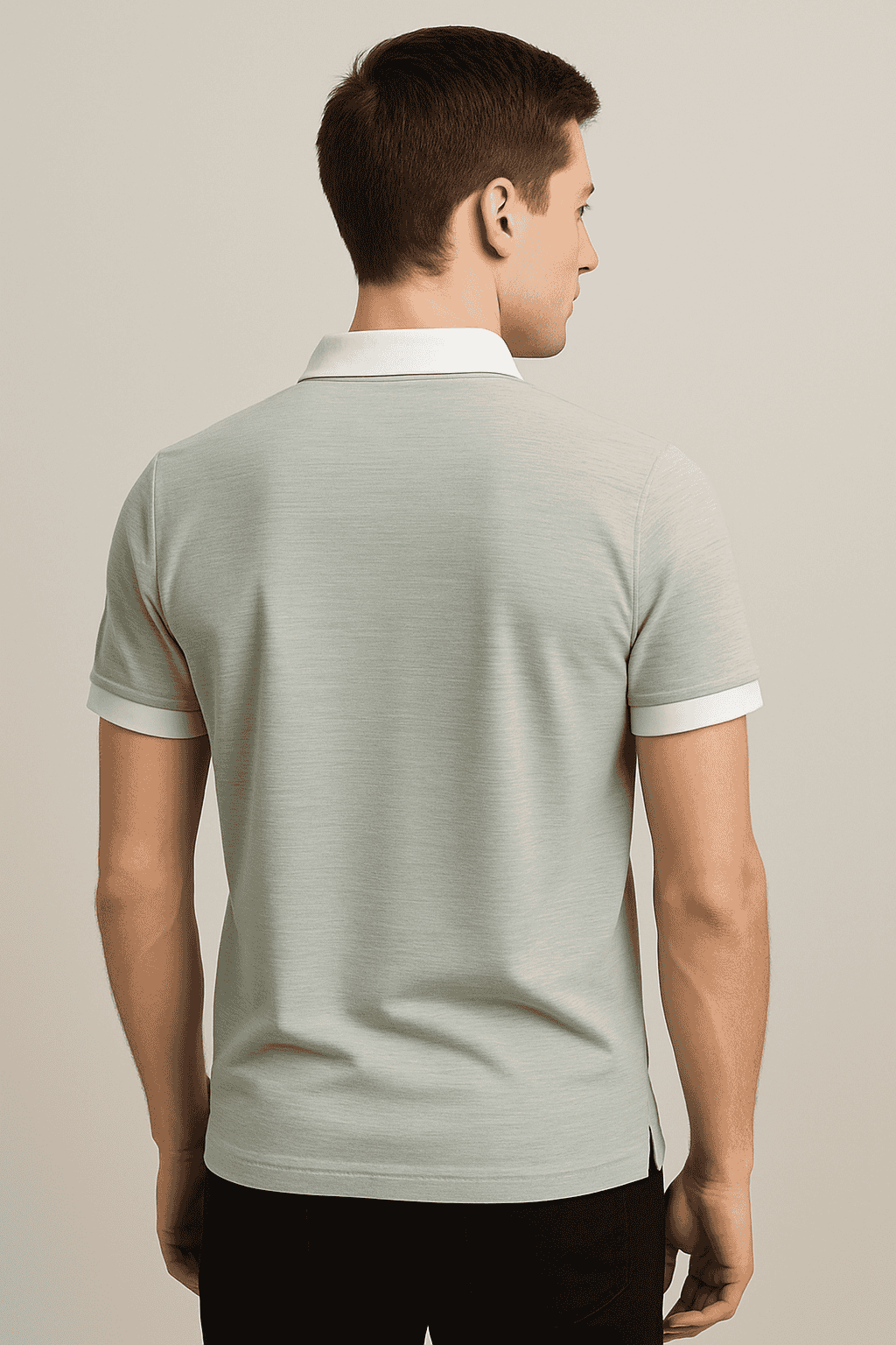 Classic Grey Polo T-Shirt | White Collar & Cuffs