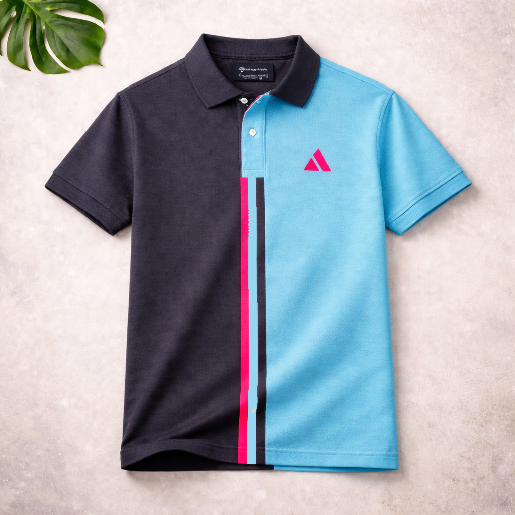 Premium Dual Tone Polo T-Shirt (Dark Mélange & Sky Blue)