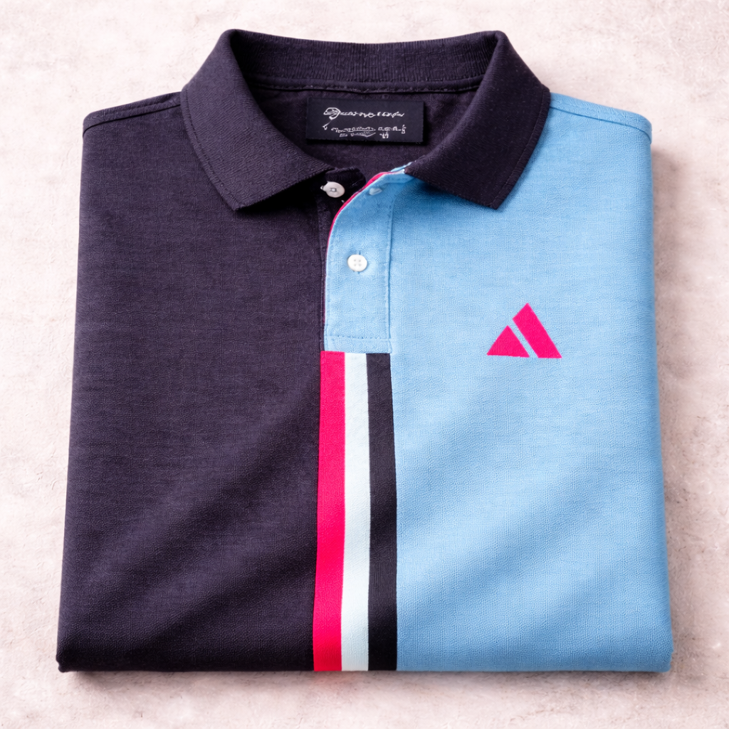 Premium Dual Tone Polo T-Shirt (Dark Mélange & Sky Blue)