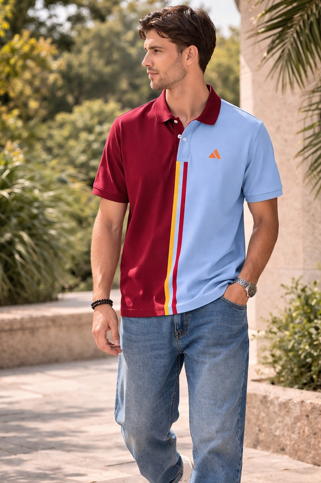 Premium Dual Tone Polo T-Shirt (Maroon & Sky Blue)